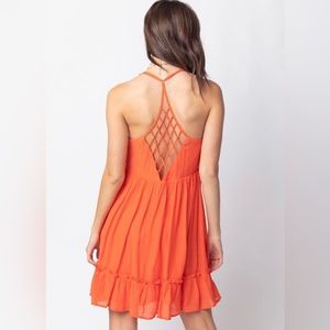 NWT! Orange Spaghetti Strap Woven Lattice Open Back Dress.
